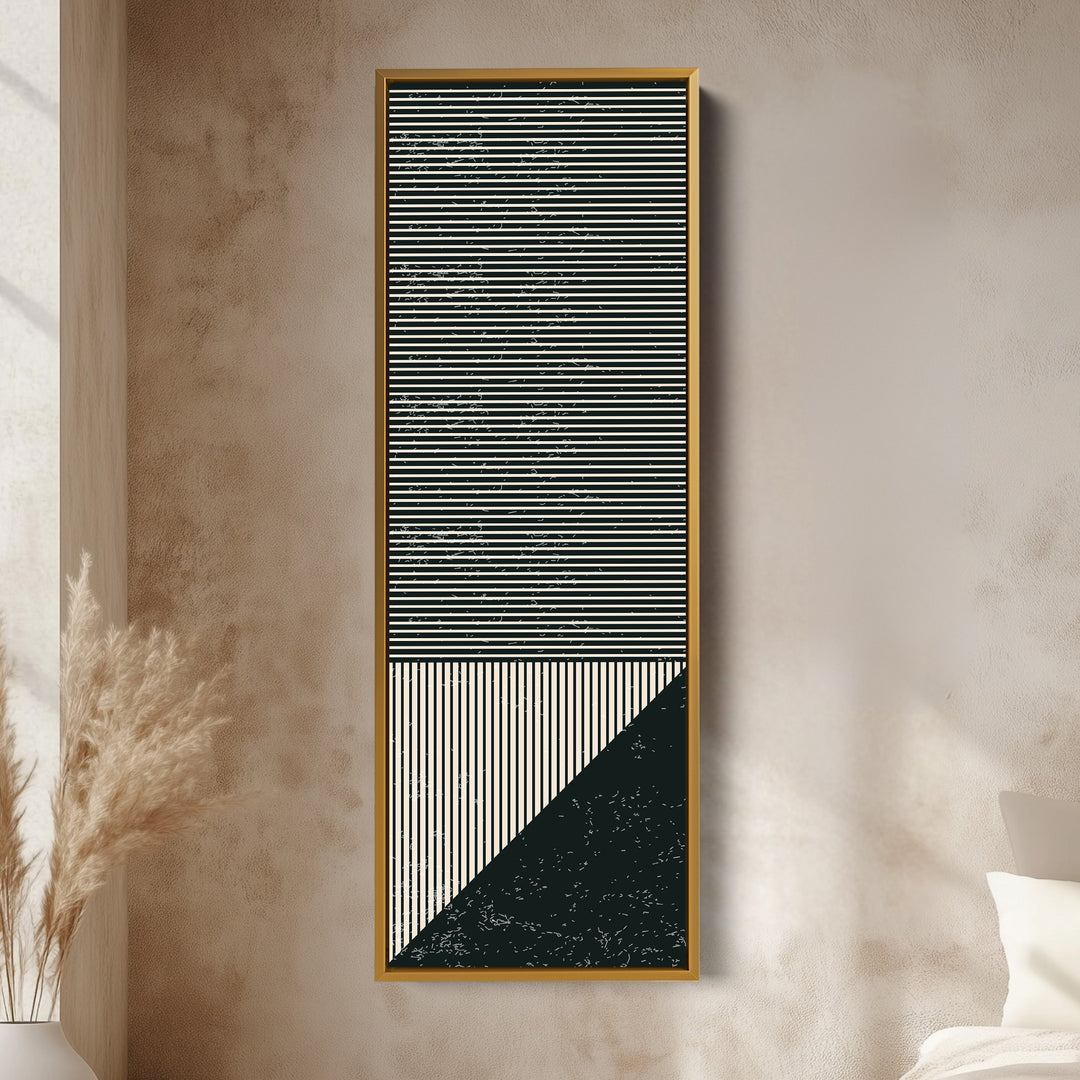 Minimalist Striped Geometry Vertical Framed Canvas Wall Art for Office or Hallway