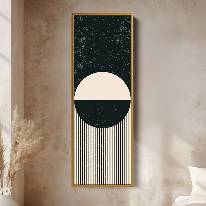 Minimalist Circle Stripes Vertical Framed Canvas Wall Art for Office or Bedroom