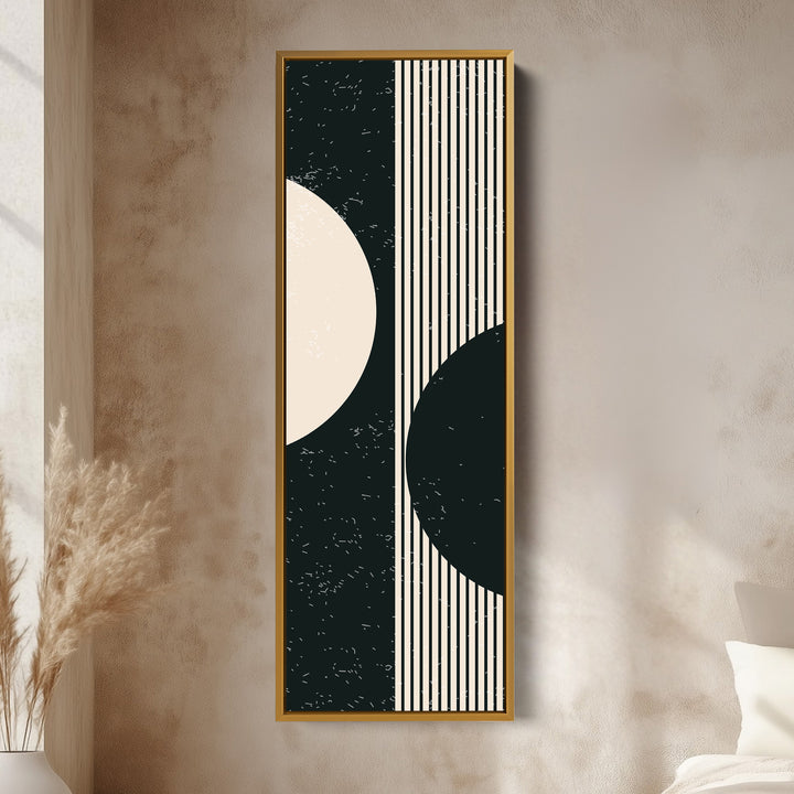 Split Circle Minimalist Vertical Framed Canvas Wall Art for Hallway or Office