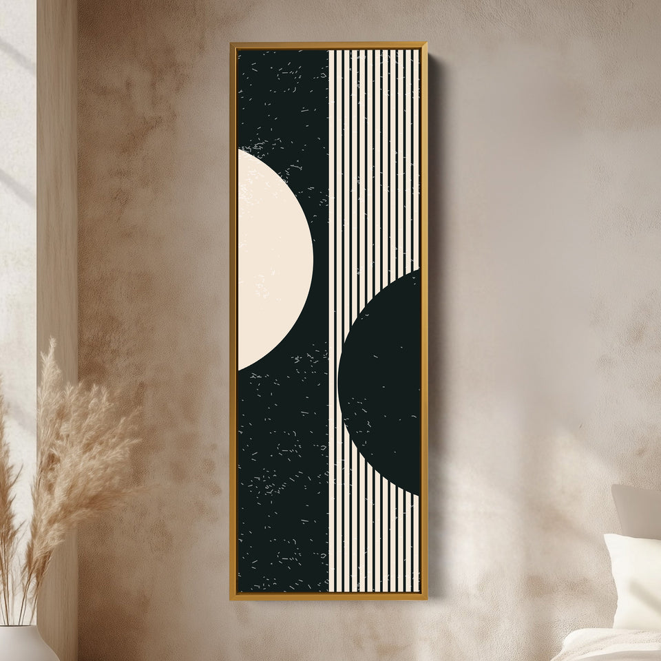 Split Circle Minimalist Vertical Framed Canvas Wall Art for Hallway or Office