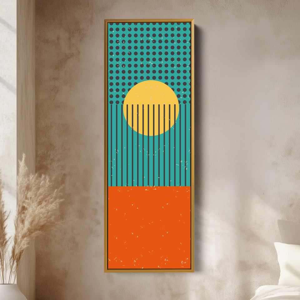 Retro Waves Sun Vertical Framed Canvas Wall Art for Living Room or Office
