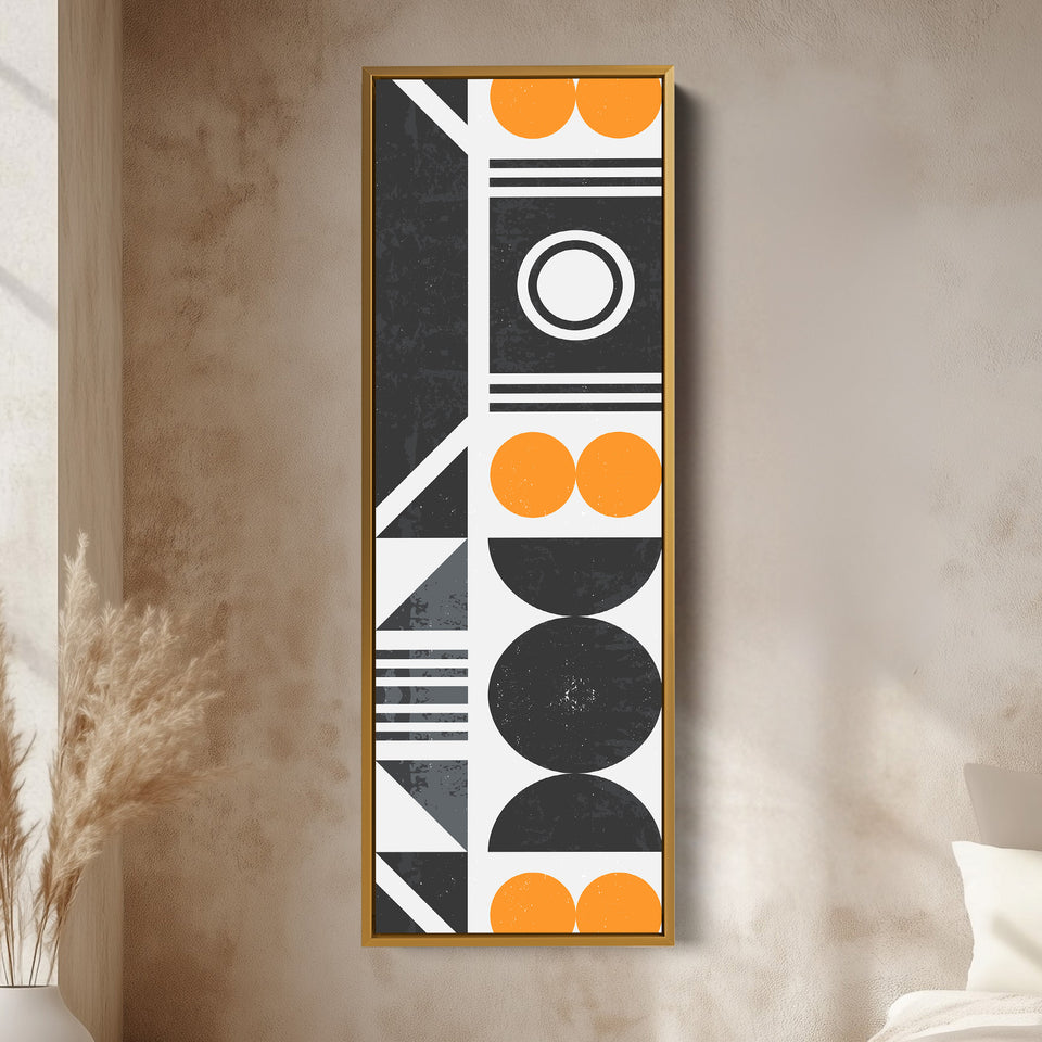 Retro Geometric Circles Vertical Framed Canvas Wall Art for Living Room or Hallway