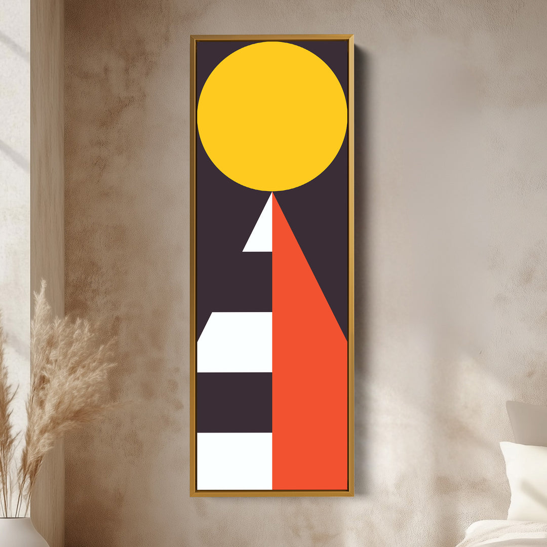 Art mural moderne géométrique solaire vertical sur toile encadrée pour chambre ou salon
