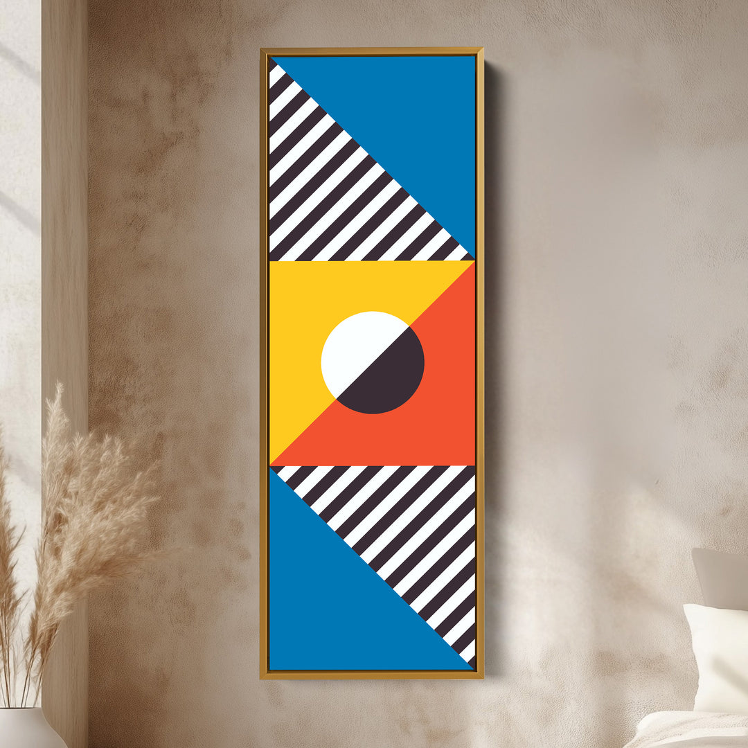 Bauhaus Stripes and Shapes Vertical Framed Canvas Wall Art for Living Room or Office
