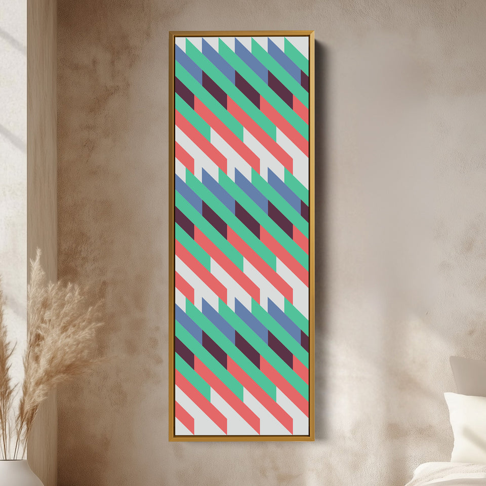Retro Diagonal Stripes Vertical Framed Canvas Wall Art for Bedroom or Hallway