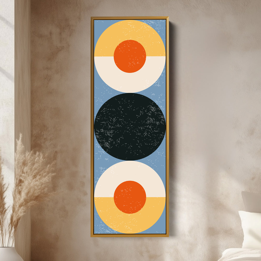 Retro Sun Circles Vertical Framed Canvas Wall Art for Hallway or Bedroom
