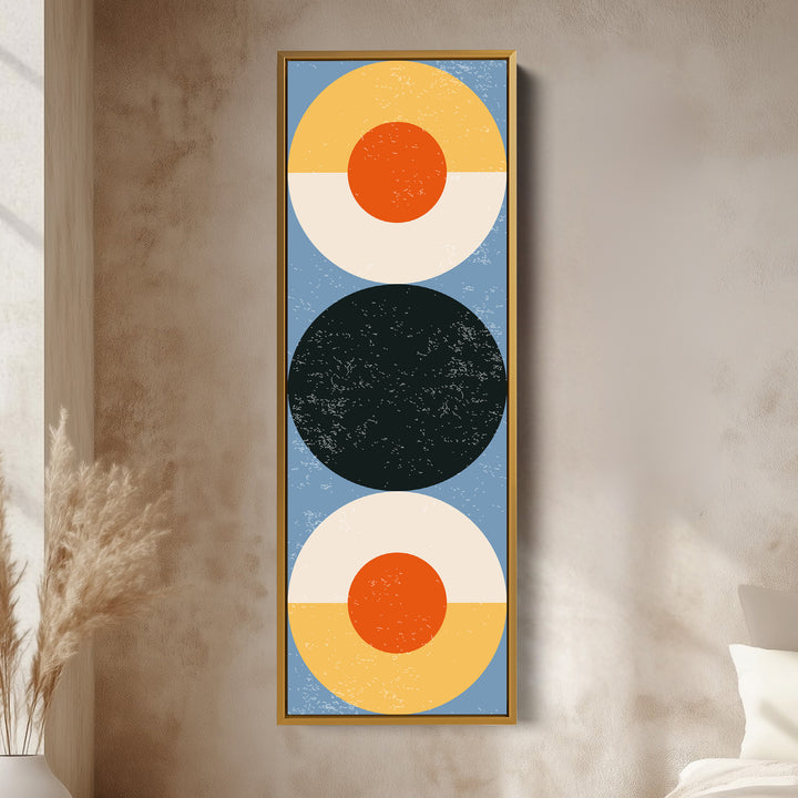 Retro Sun Circles Vertical Framed Canvas Wall Art for Hallway or Bedroom