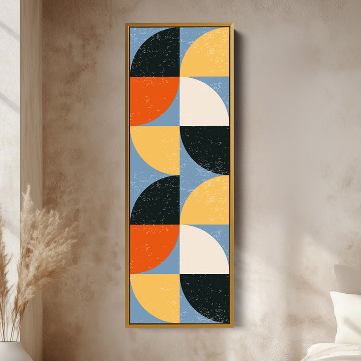 Geometric Half Circle Pattern Vertical Framed Canvas Wall Art for Bedroom or Hallway
