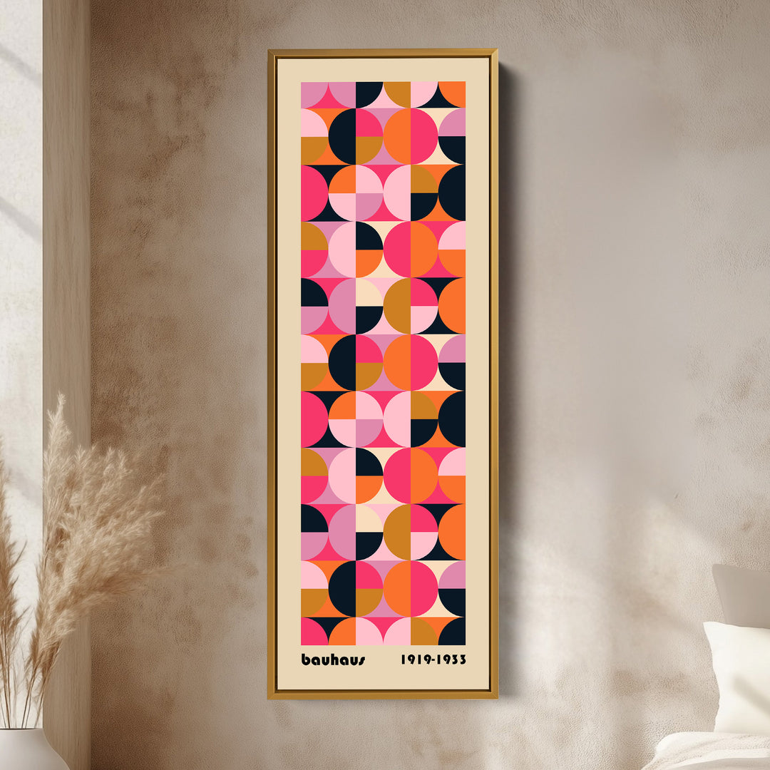 Minimalist Bauhaus Half Circles Vertical Framed Canvas Wall Art for Bedroom or Office