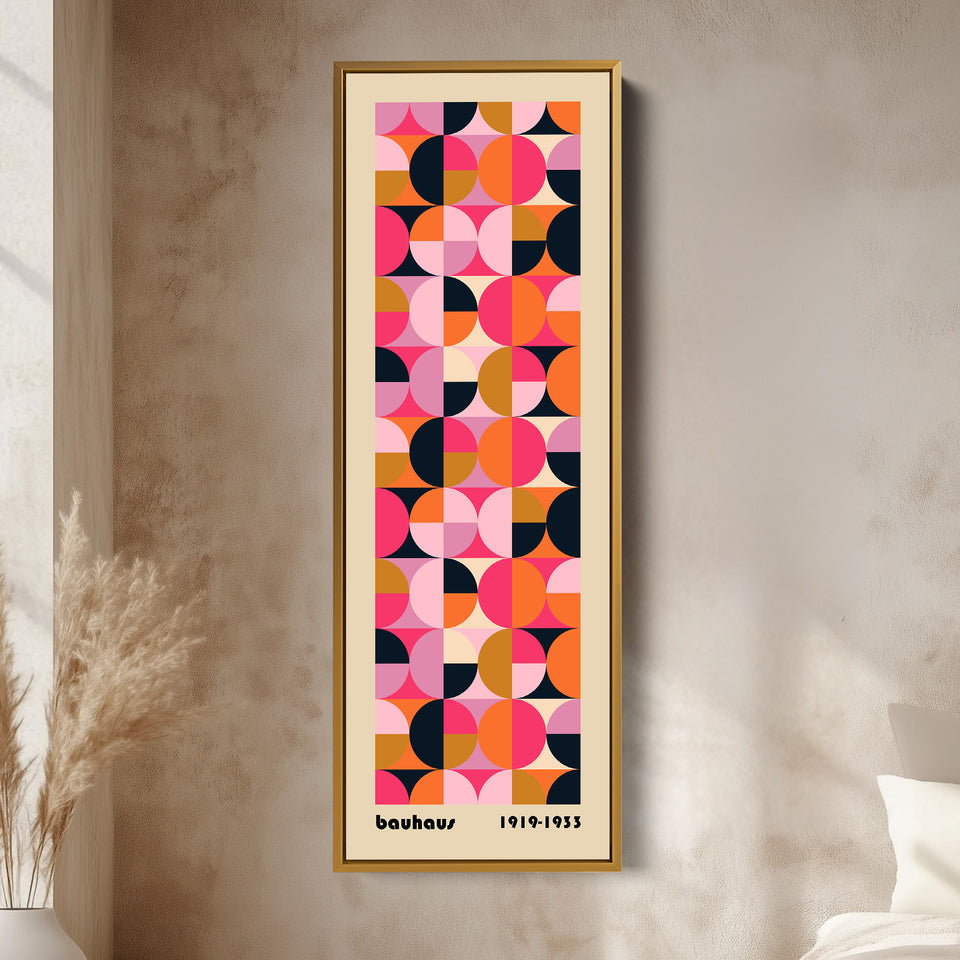 Minimalist Bauhaus Half Circles Vertical Framed Canvas Wall Art for Bedroom or Office