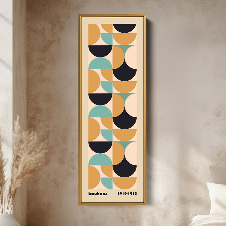Retro Bauhaus Overlapping Shapes Vertical Framed Canvas Wall Art for Living Room or Study