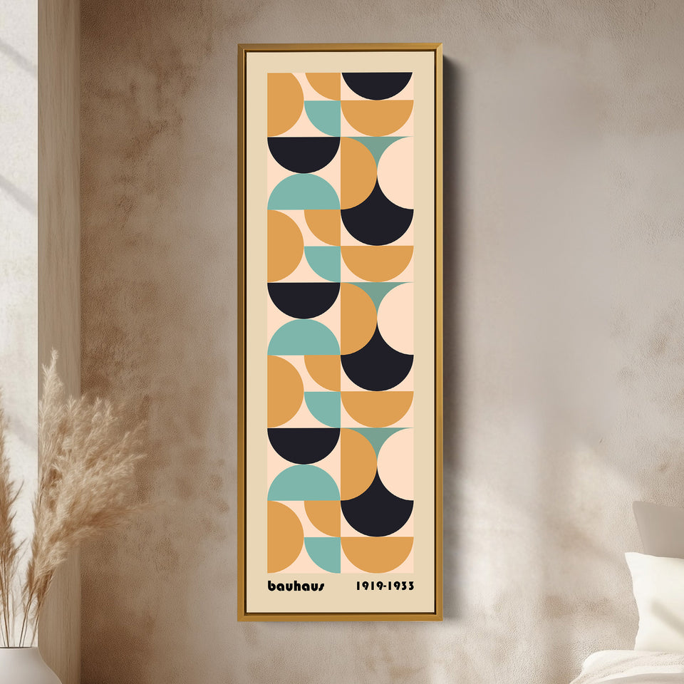 Retro Bauhaus Overlapping Shapes Vertical Framed Canvas Wall Art for Living Room or Study