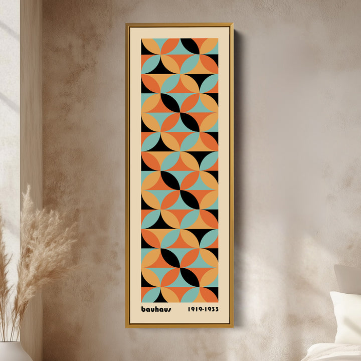 Bold Yellow Bauhaus Geometry Vertical Framed Canvas Wall Art for Office or Hallway