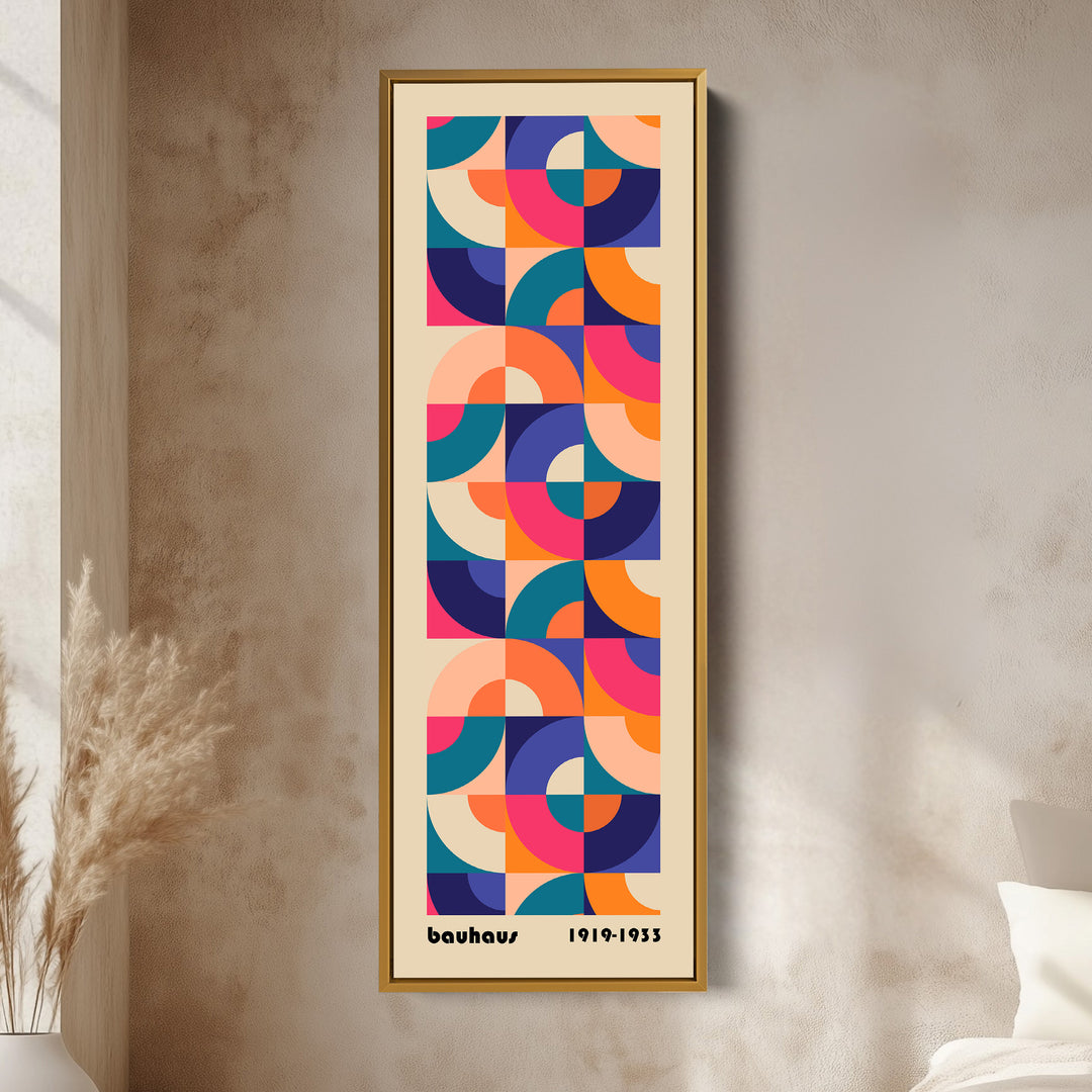 Orange and Blue Bauhaus Pattern Vertical Framed Canvas Wall Art for Bedroom or Living Room