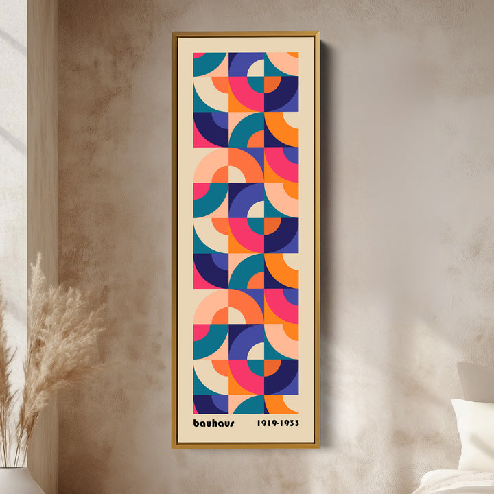 Orange and Blue Bauhaus Pattern Vertical Framed Canvas Wall Art for Bedroom or Living Room