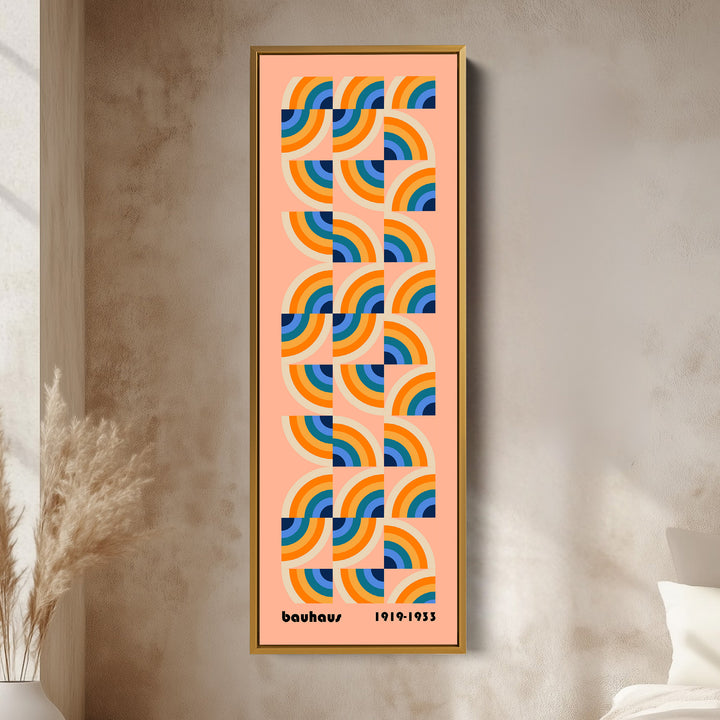 Vibrant Bauhaus Rainbow Arches Vertical Framed Canvas Wall Art for Living Room or Office