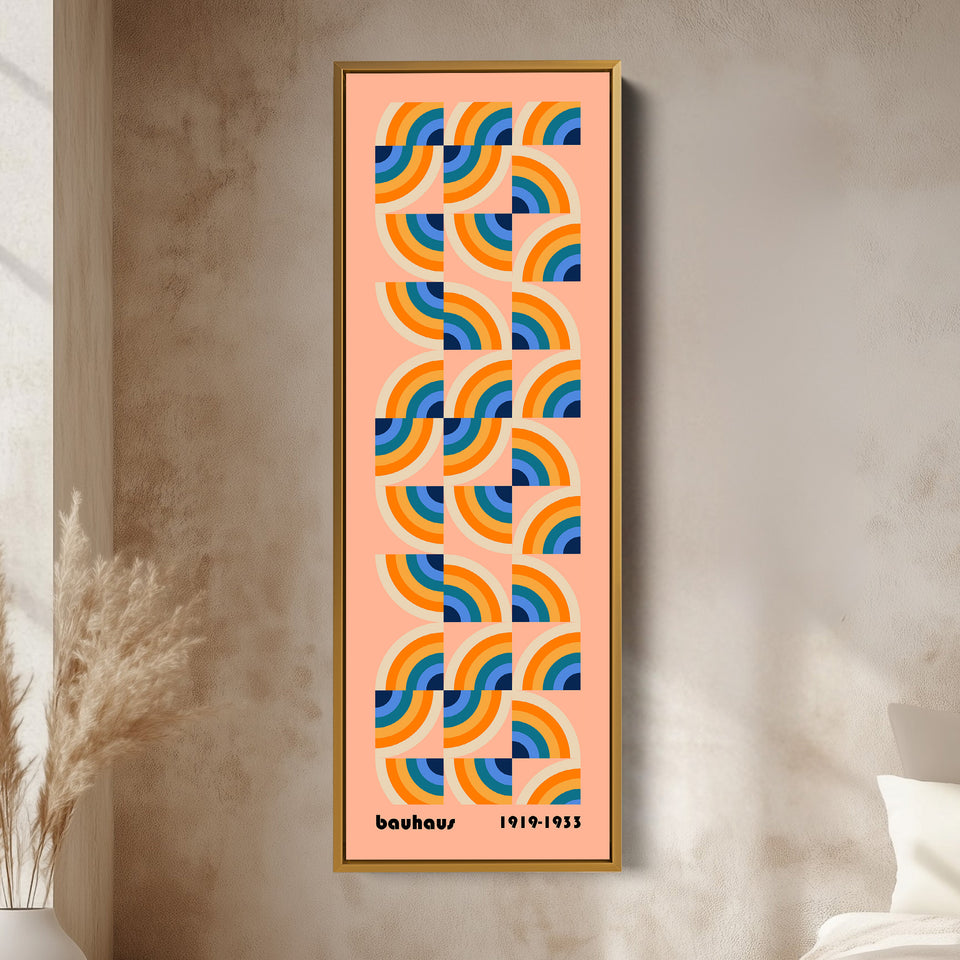 Vibrant Bauhaus Rainbow Arches Vertical Framed Canvas Wall Art for Living Room or Office