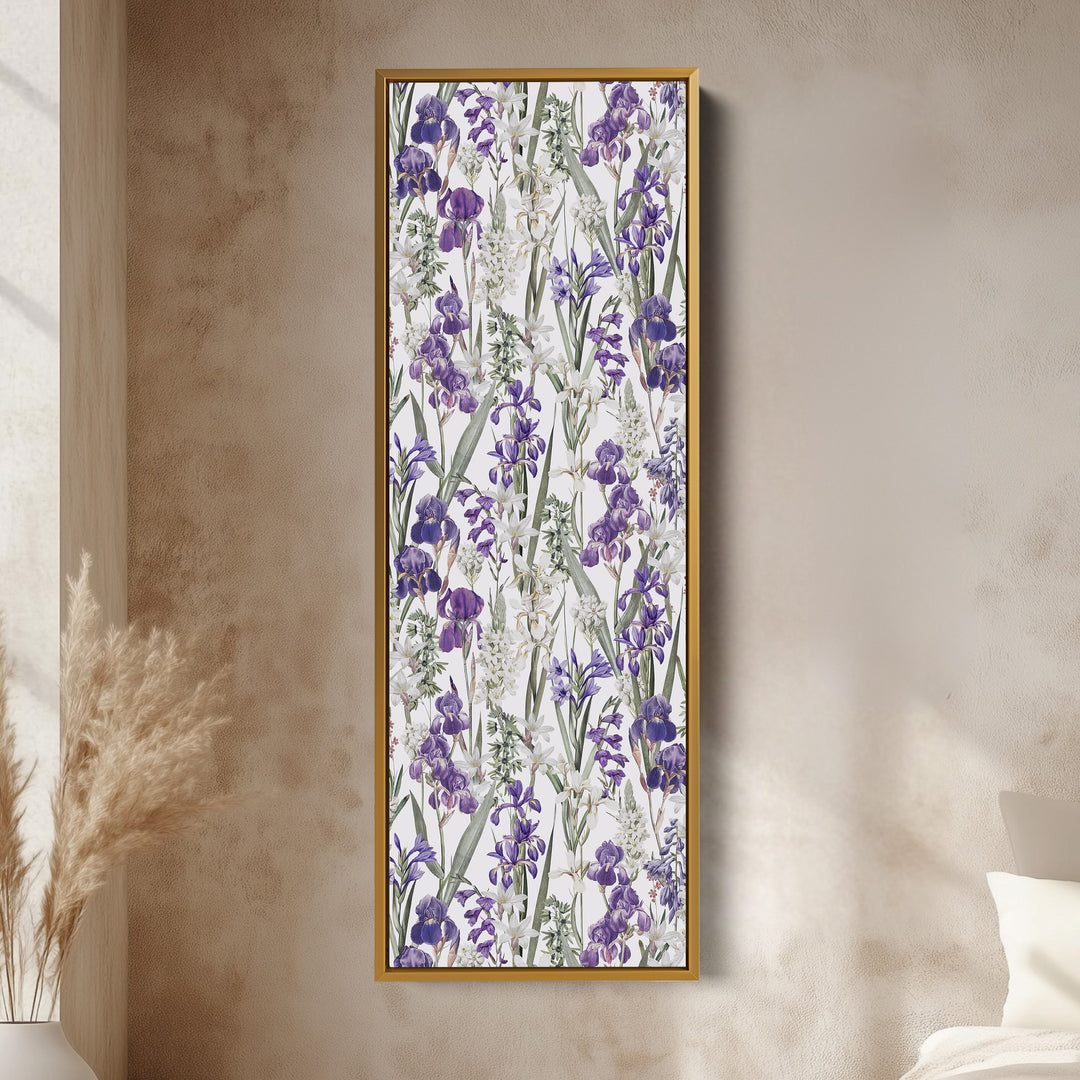 Tall Wall Art Purple Botanical Flowers Skinny Wall Art For Hallway