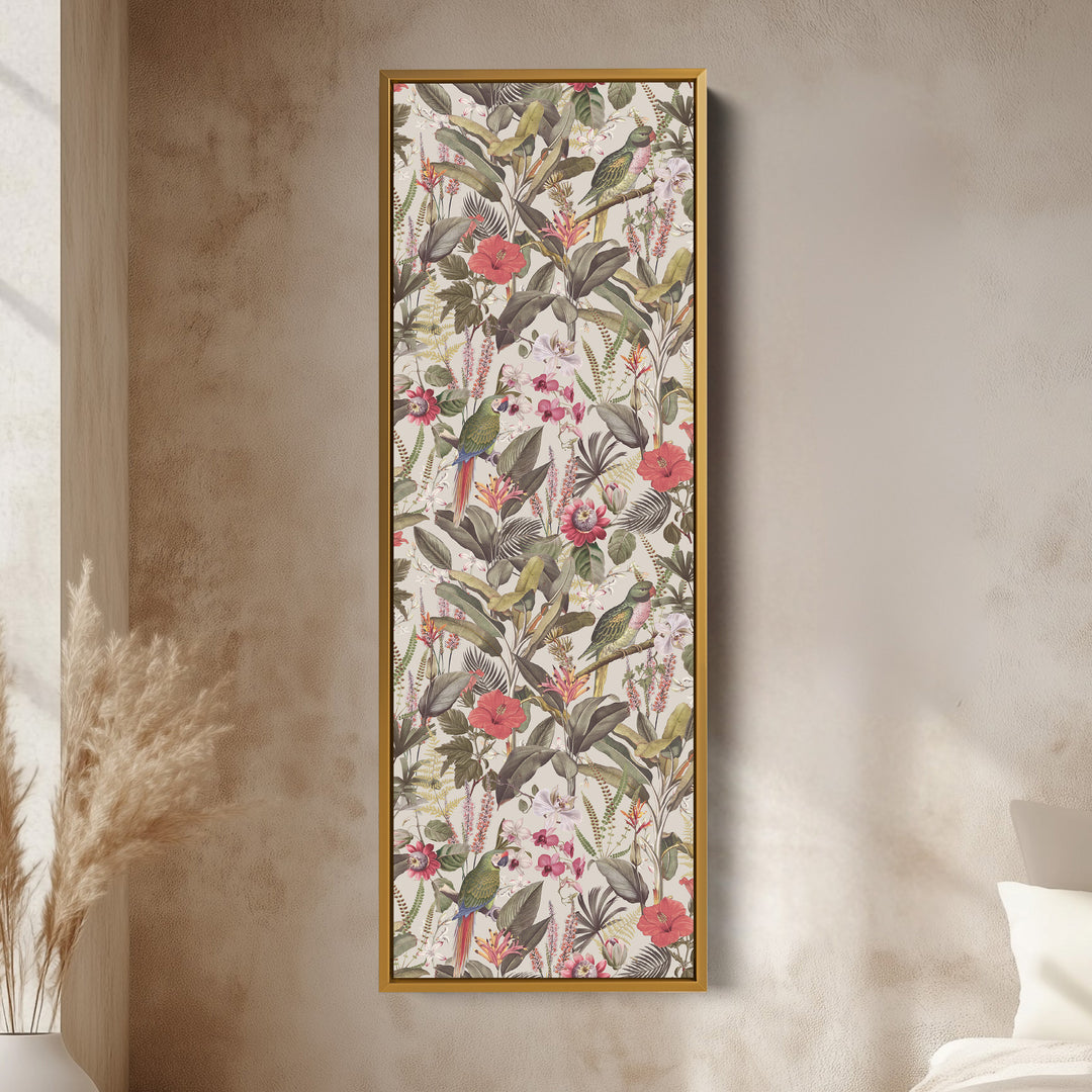 Skinny Wall Art Tropical Botanical Parrot Vertical Canvas For Hallway