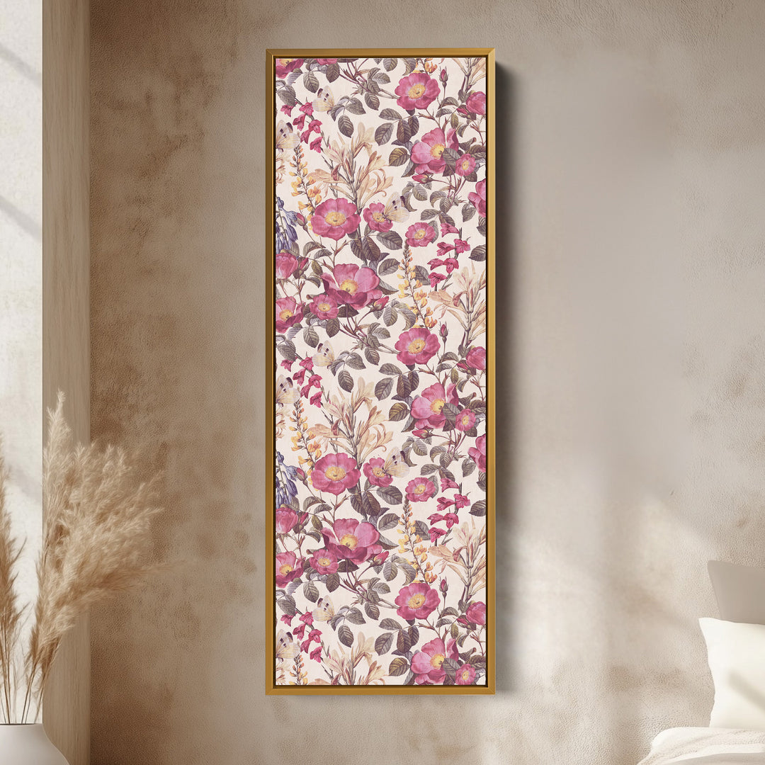 Tall Canvas Wall Art Pink Wildflowers Vertical Framed Canvas For Bedroom