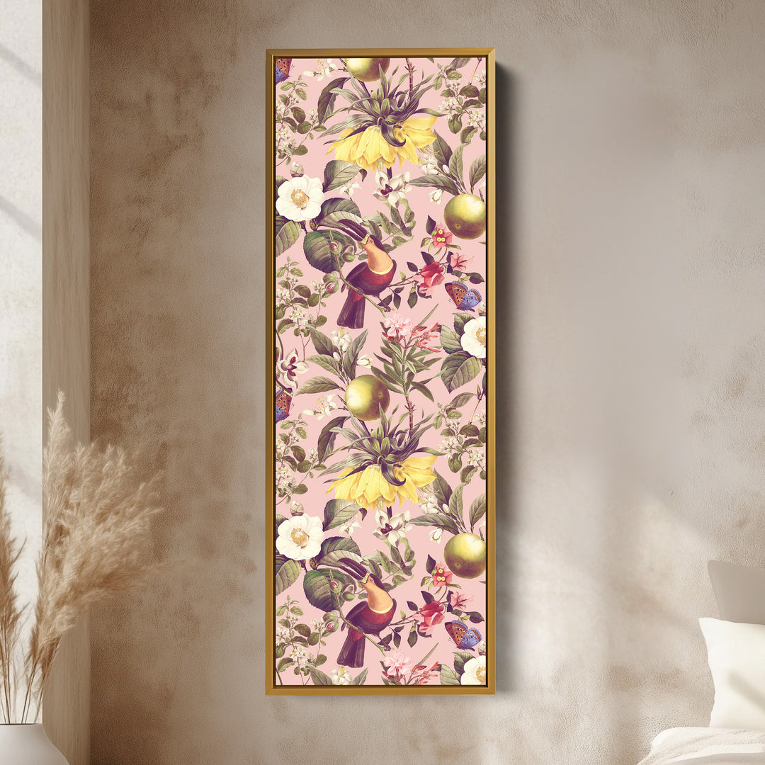 Vertical Wall Art Yellow Flowers And Pink Botanical Skinny Wall Art For Bedroom