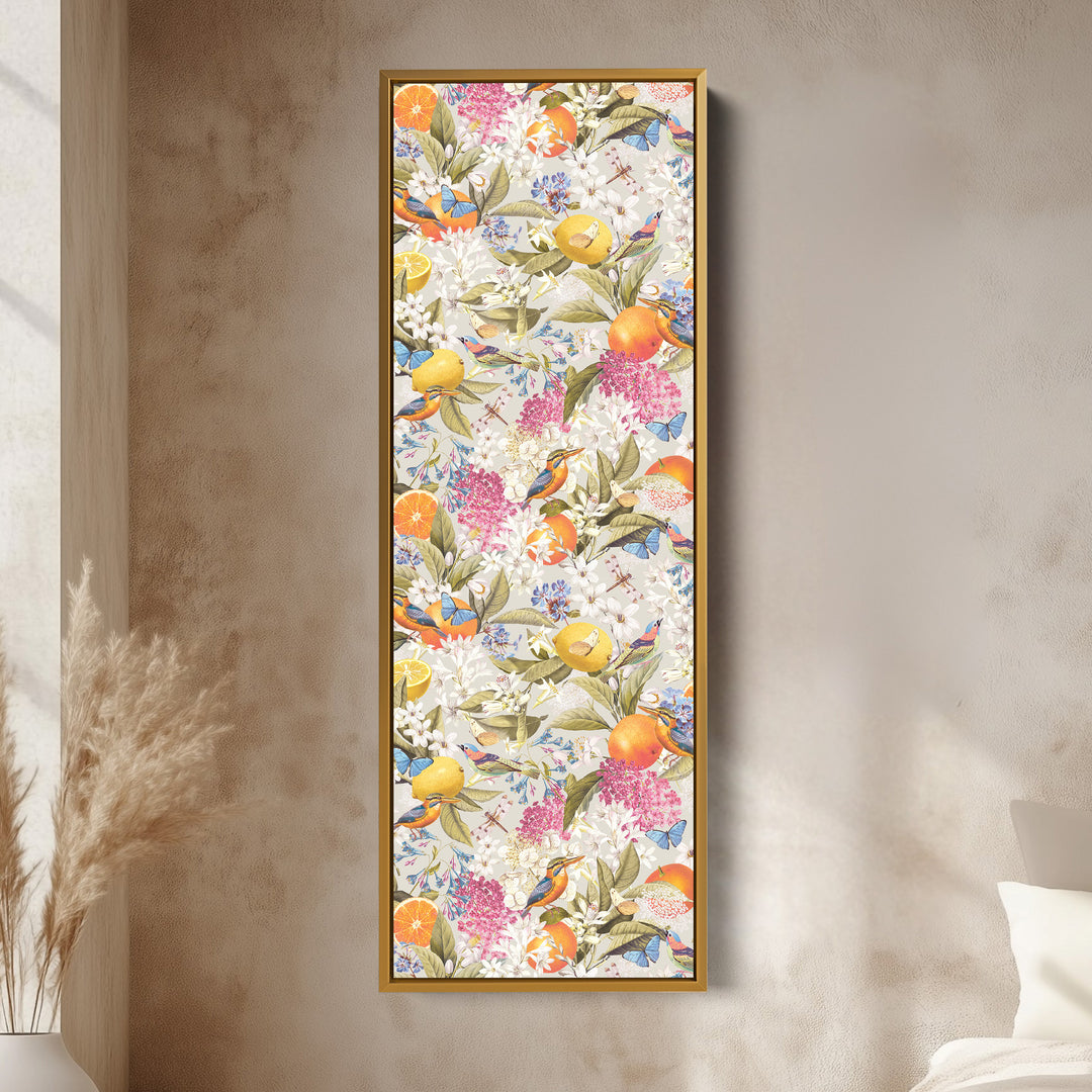 Tall Canvas Wall Art Botanical Oranges And Flowers Vertical Wall Art For Kitchen