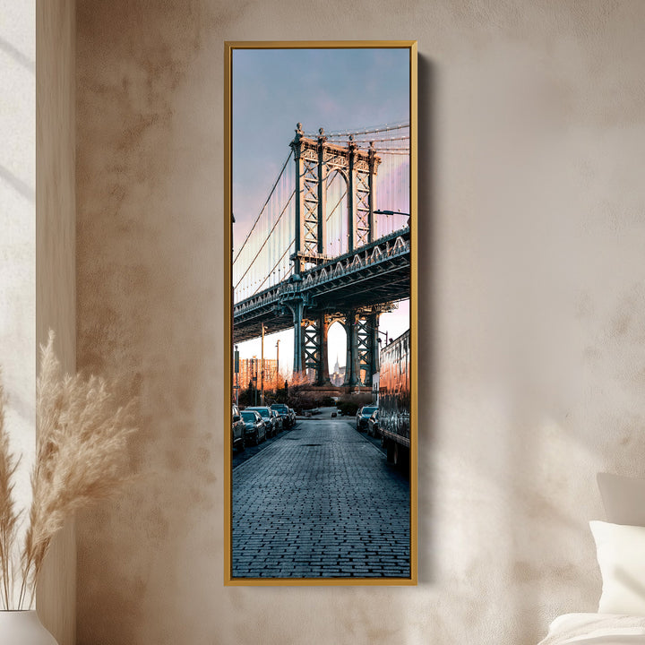Narrow Wall Art Manhattan Bridge Vertical Framed Canvas For Hallway