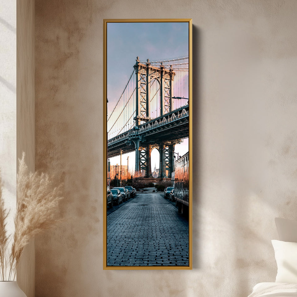 Narrow Wall Art Manhattan Bridge Vertical Framed Canvas For Hallway