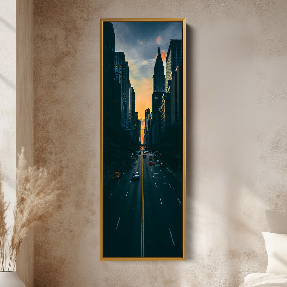 Thin Wall Art City Sunset Vertical Canvas For Living Room