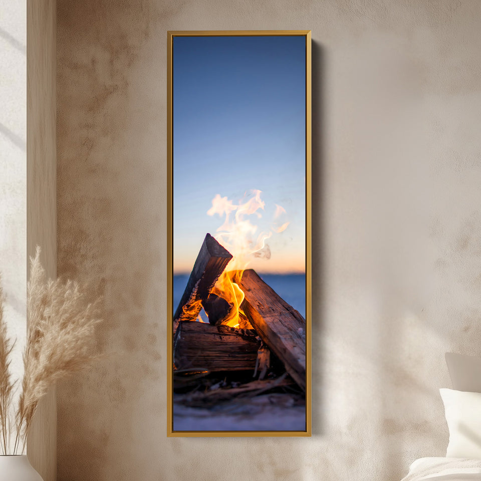 Long Vertical Canvas Campfire Flames Skinny Wall Art For Living Room