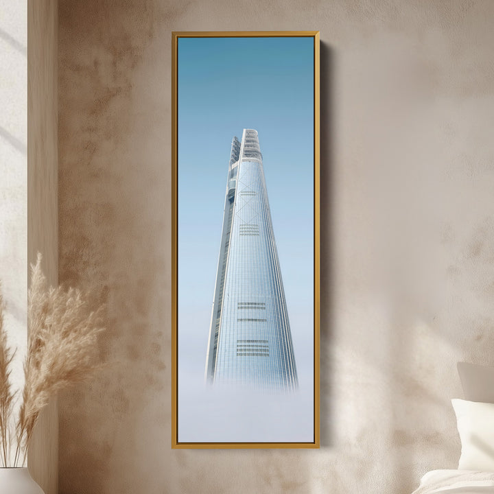 Narrow Wall Art Modern City Tower Vertical Framed Canvas For Office