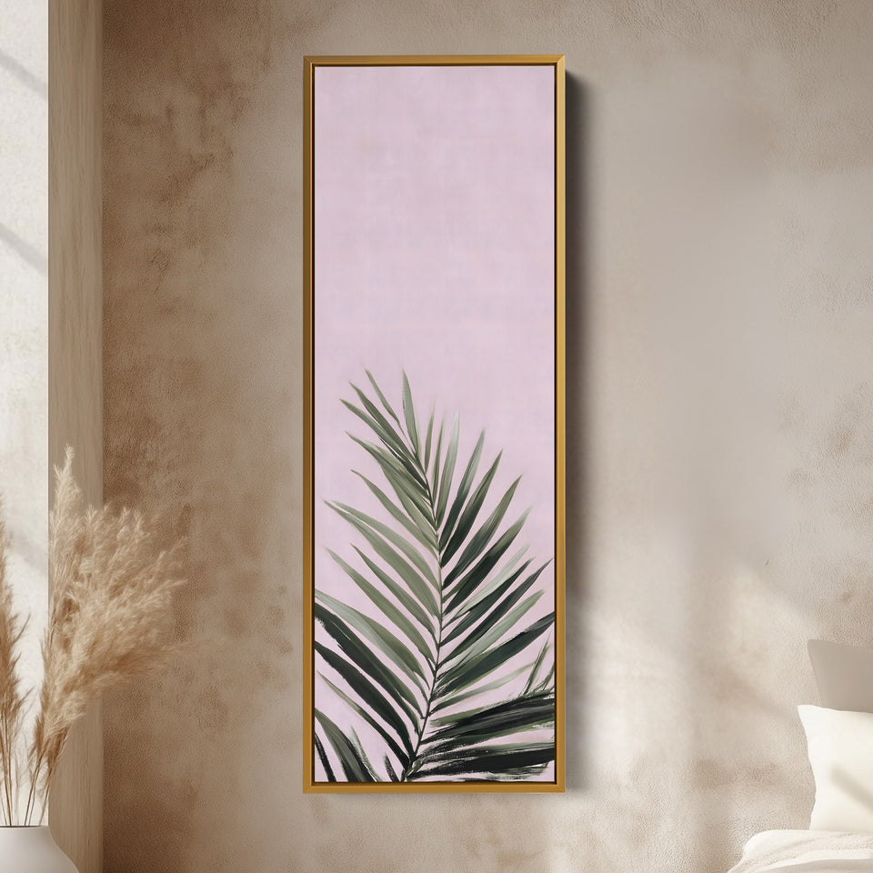 Vertical Wall Art Pink Fern Tall Canvas For Bedroom