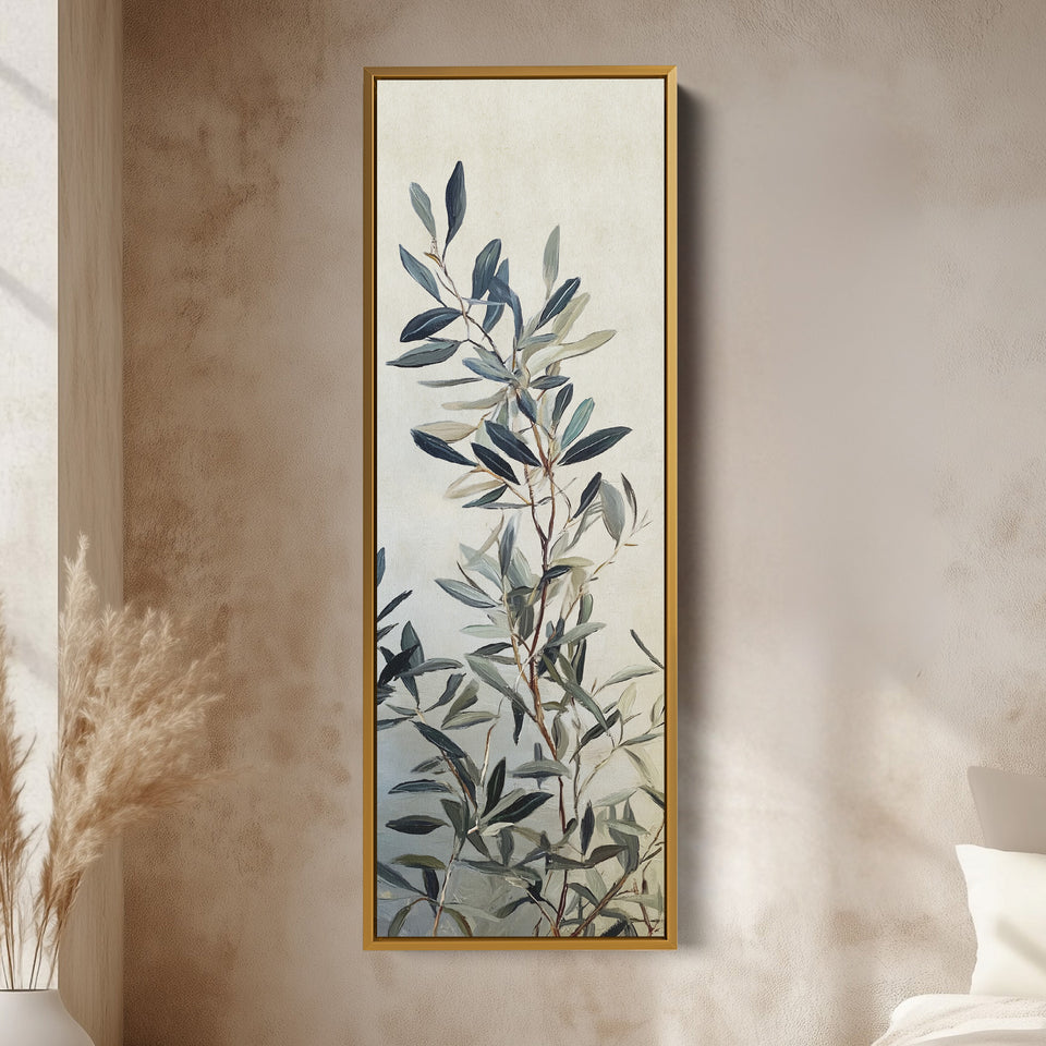 Skinny Wall Art Botanical Olive Branch Vertical Framed Canvas For Kitchen