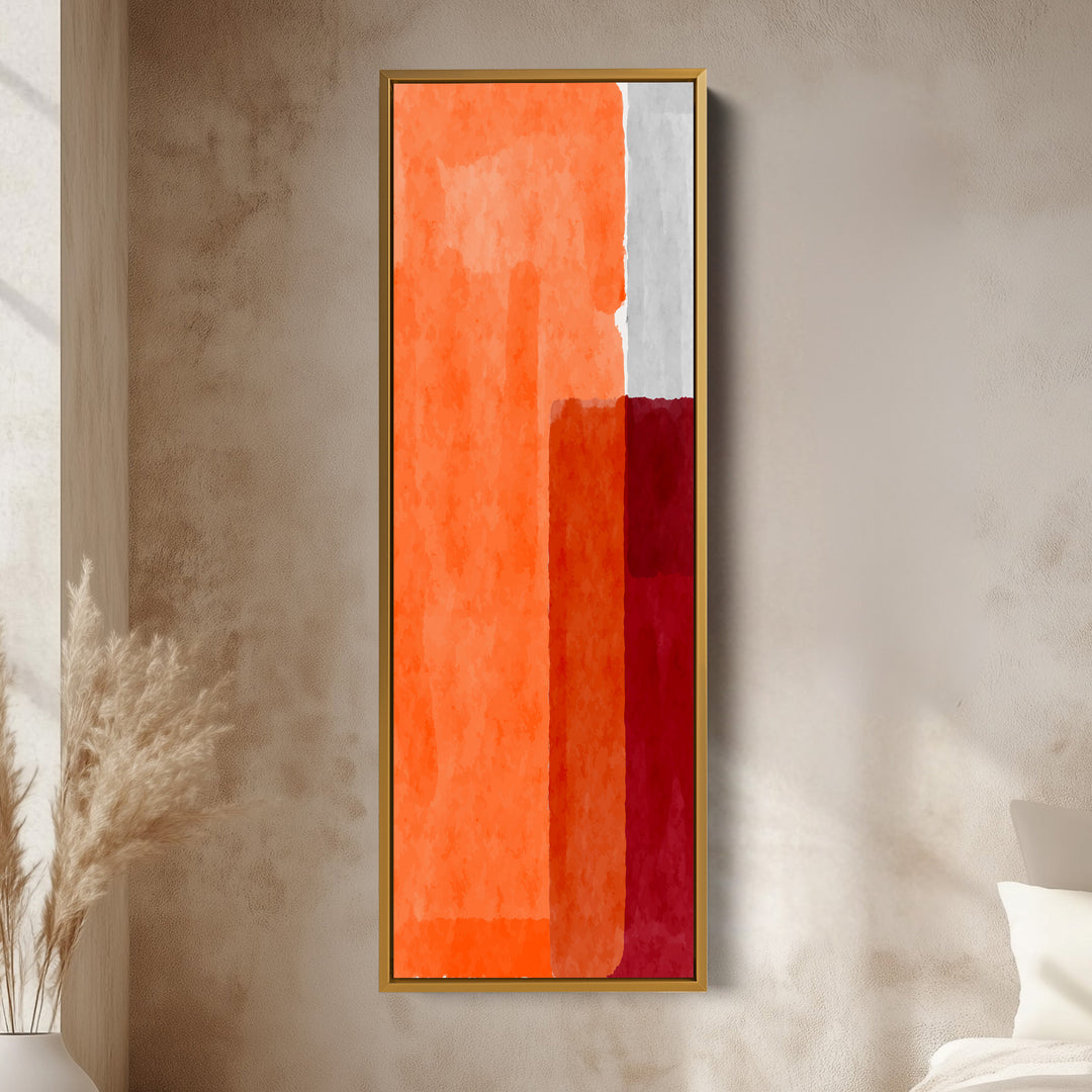 Vertical Framed Canvas Orange Red Geometric Pattern For Office