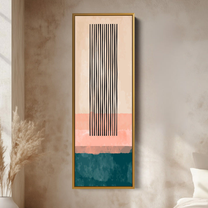 Long Vertical Canvas Orange Blue Tall Modern Abstract Wall Art