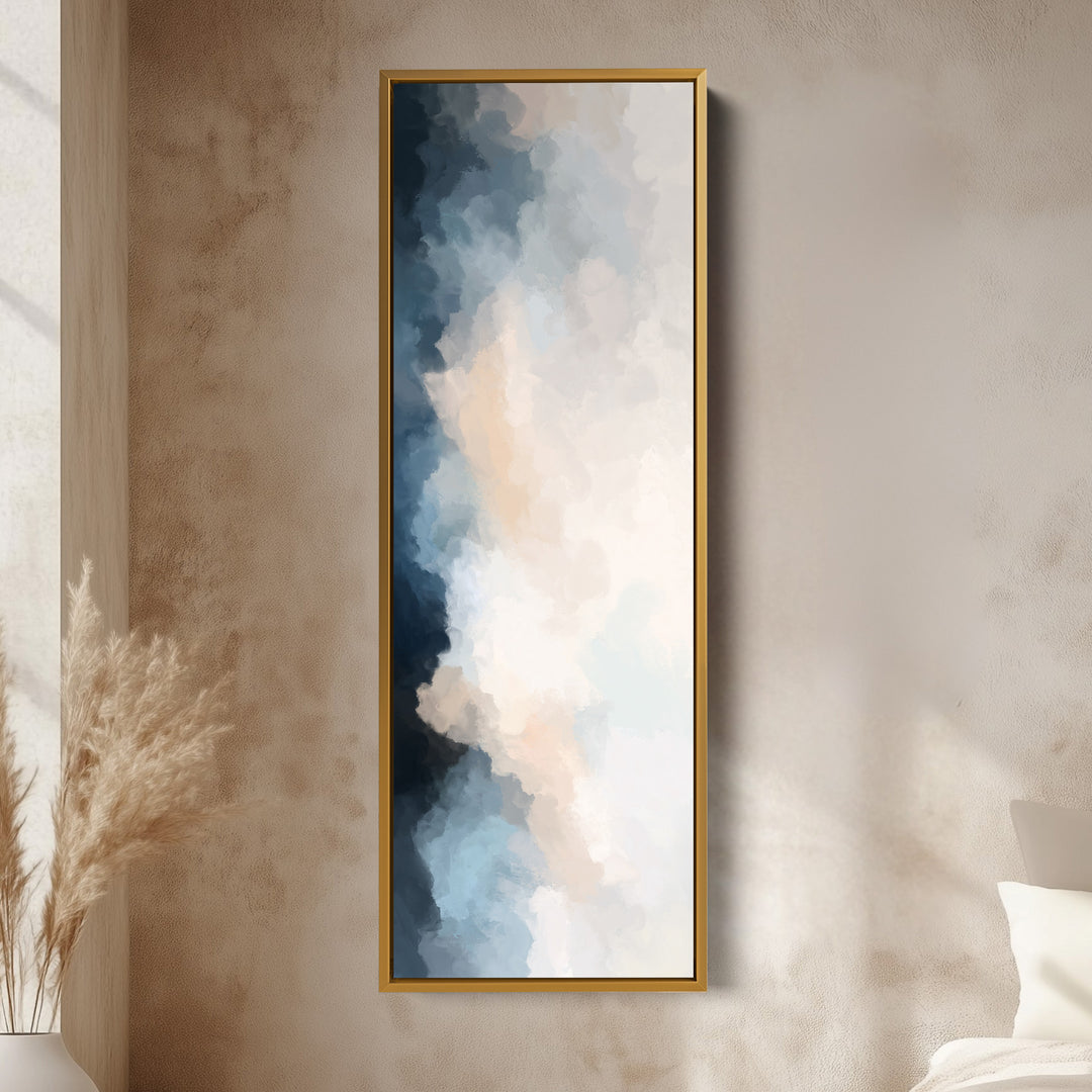 Vertical Wall Art Blue Beige Tall Modern Abstract Wall Art