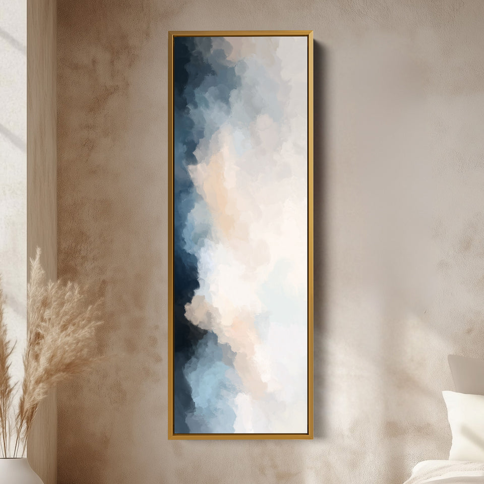 Vertical Wall Art Blue Beige Tall Modern Abstract Wall Art