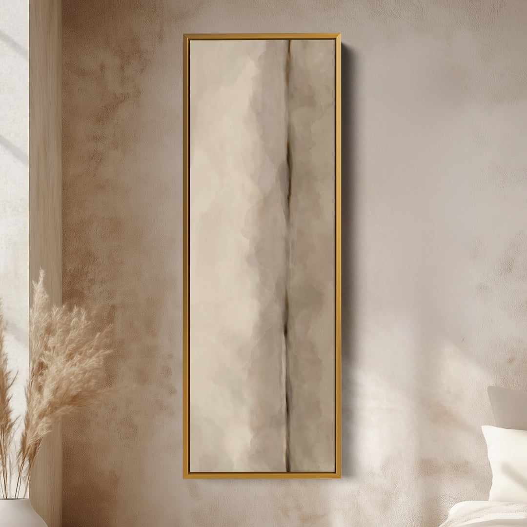 Vertical Framed Canvas Beige Minimal Wall Art For Bedroom Or Hallway