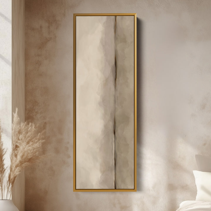 Vertical Framed Canvas Beige Minimal Wall Art For Bedroom Or Hallway