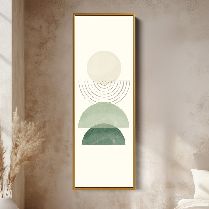 Vertical Framed Canvas Abstract Stacked Shapes In Green And Beige