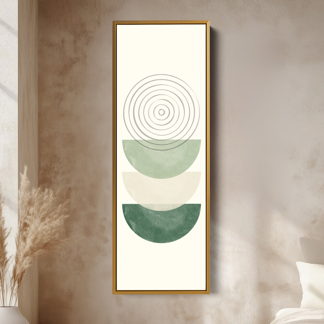 Tall Canvas Wall Art Green Minimal Ring And Shape Abstract