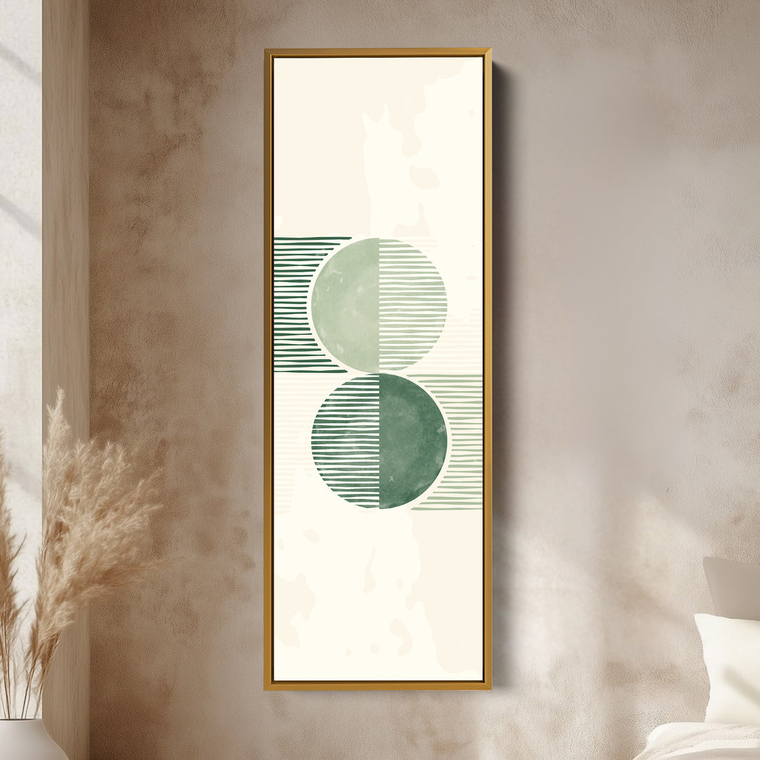Long Vertical Canvas Minimal Green Circles Modern Abstract