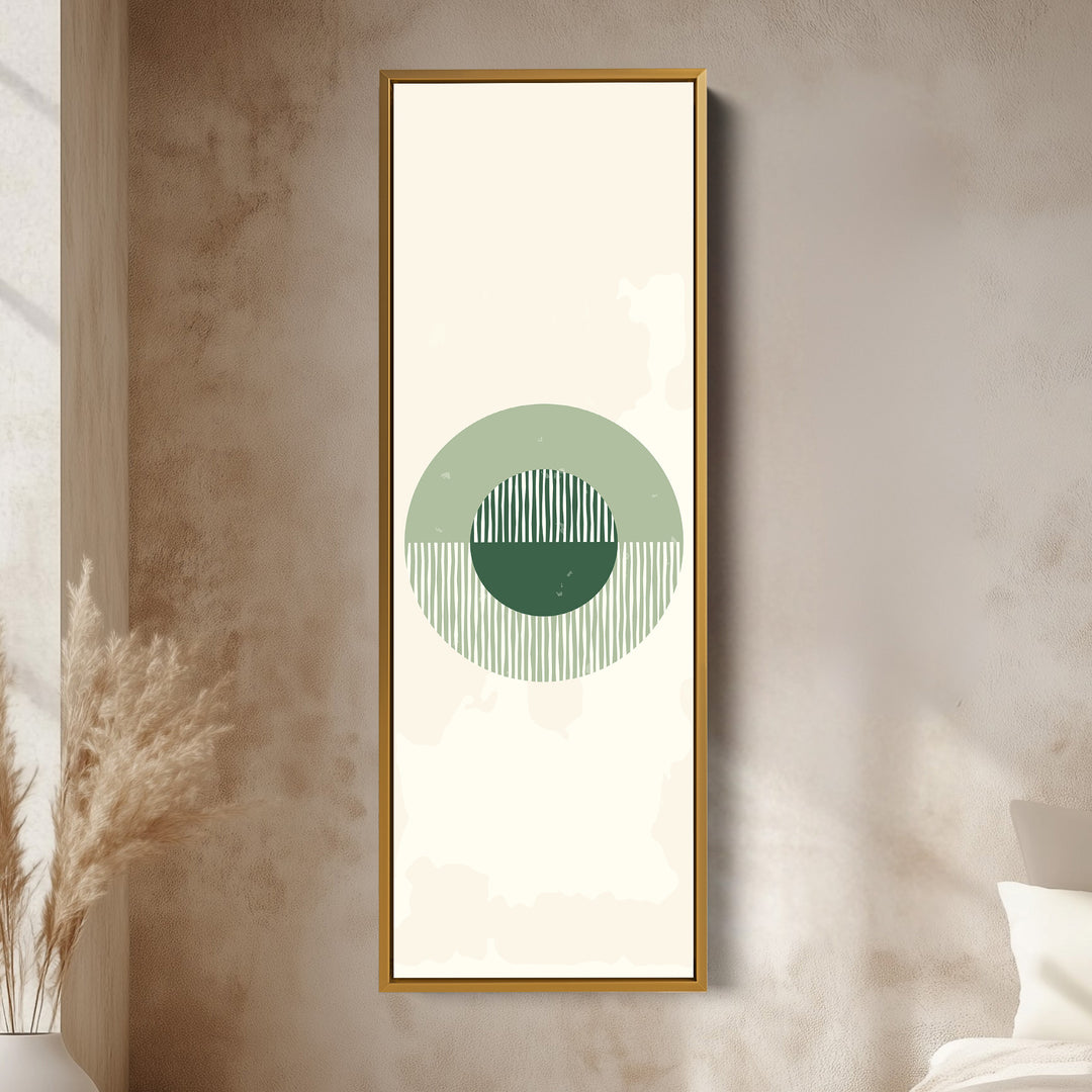 Vertical Framed Canvas Minimal Green Circle Statement