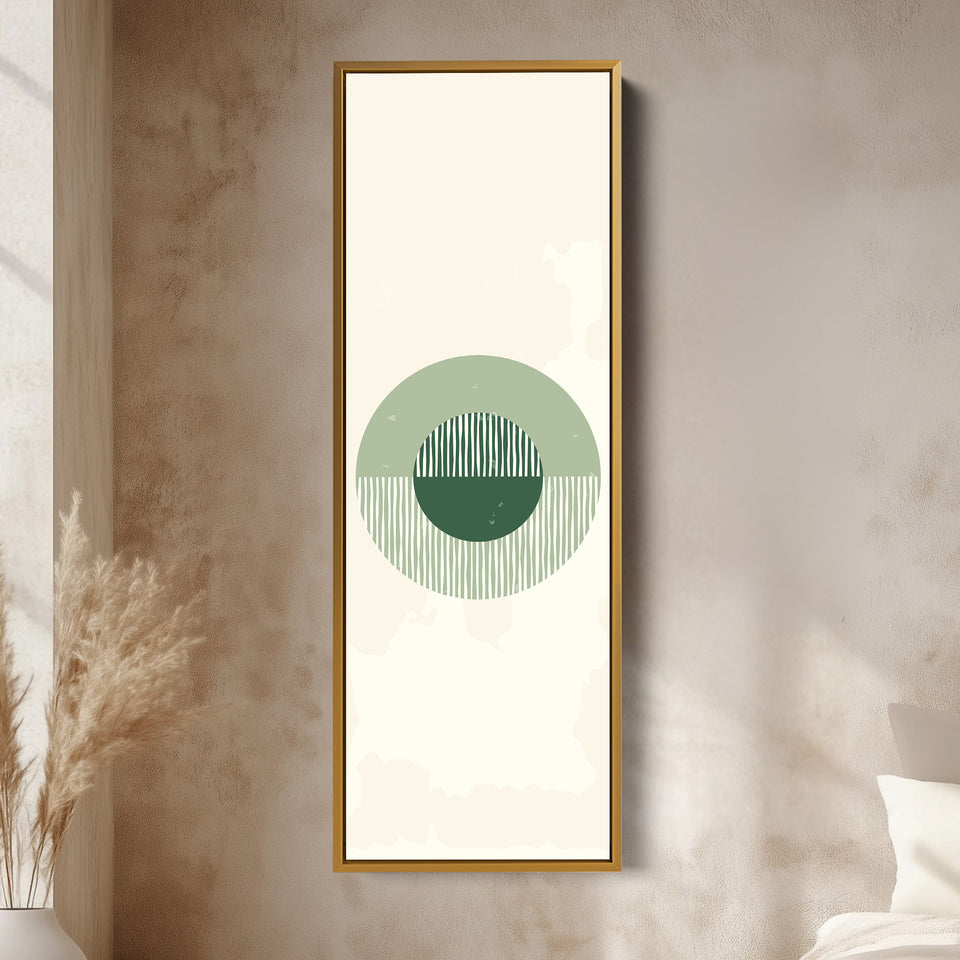 Vertical Framed Canvas Minimal Green Circle Statement