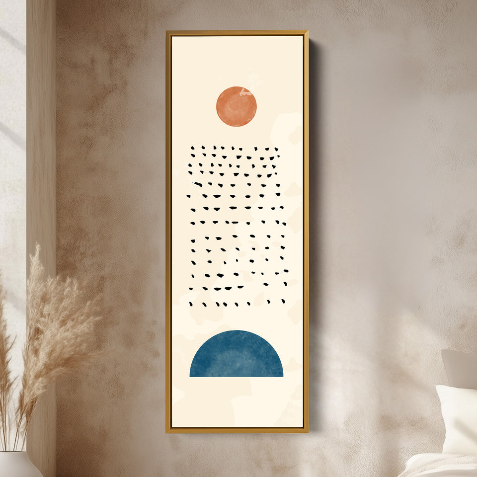 Hallway Wall Art Vertical Blue And Terracotta Linear Shapes