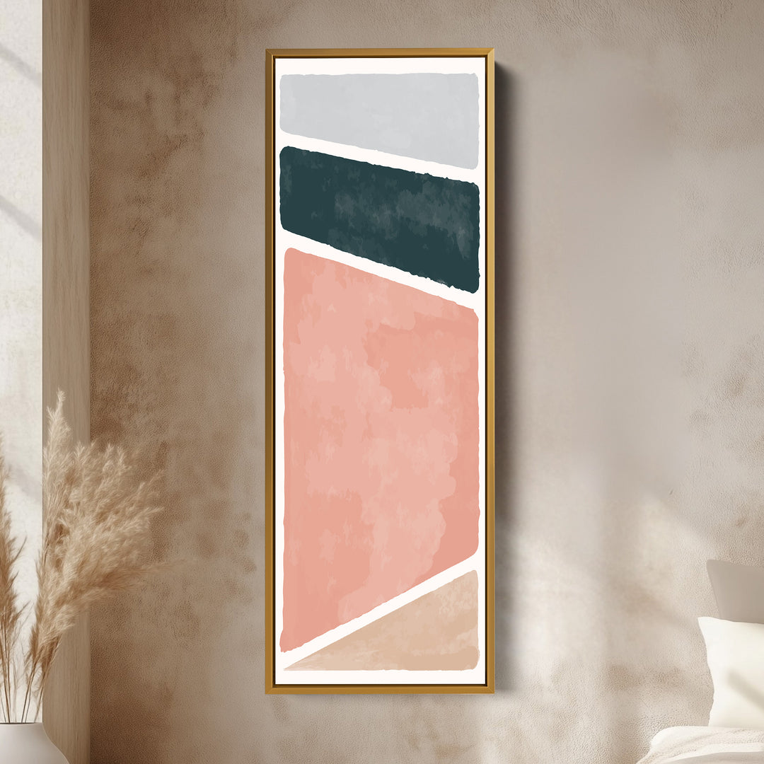 Tall Modern Abstract Wall Art Blue And Blush For Living Room