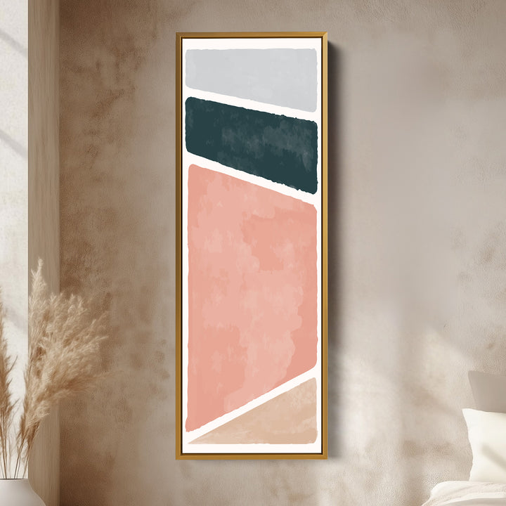Tall Modern Abstract Wall Art Blue And Blush For Living Room