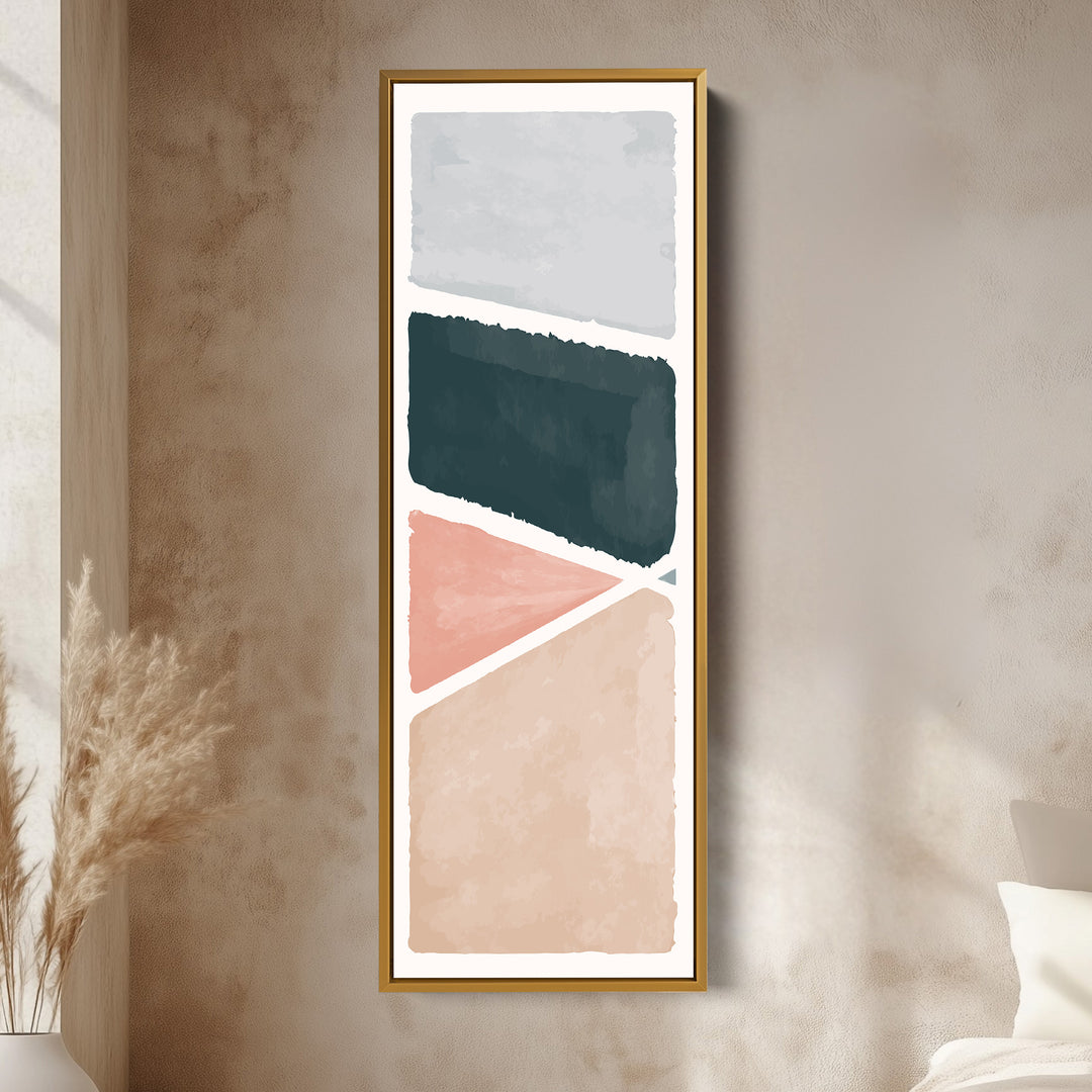 Vertical Framed Canvas Blue Grey Abstract With Modern Shapes