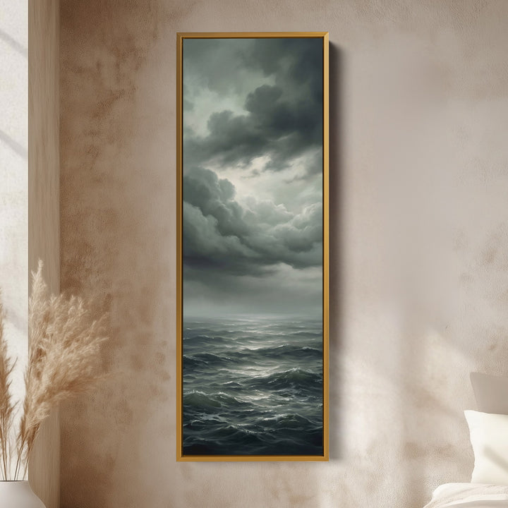 Above Bed Wall Art Overcast Ocean Horizon Panoramic Canvas Print Bedroom