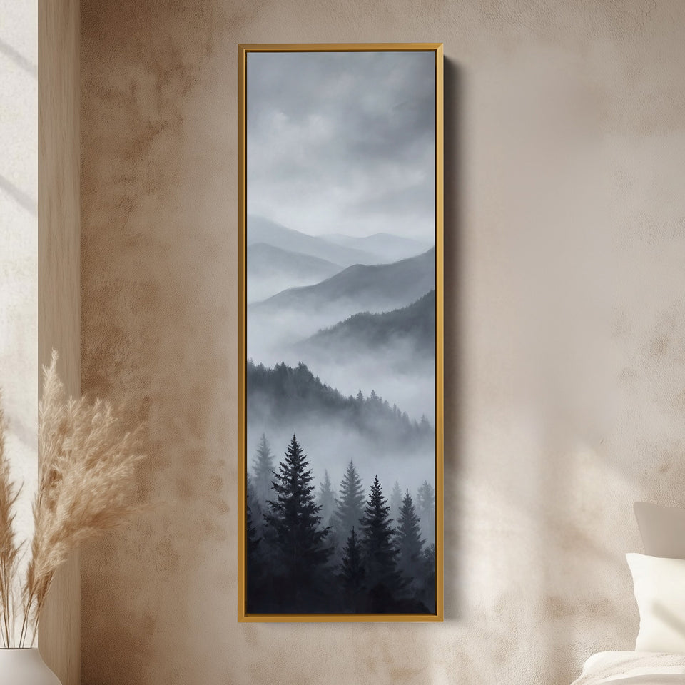 Above Soft Wall Art Misty Mountain Forest Extra Wide Canvas For Hallway